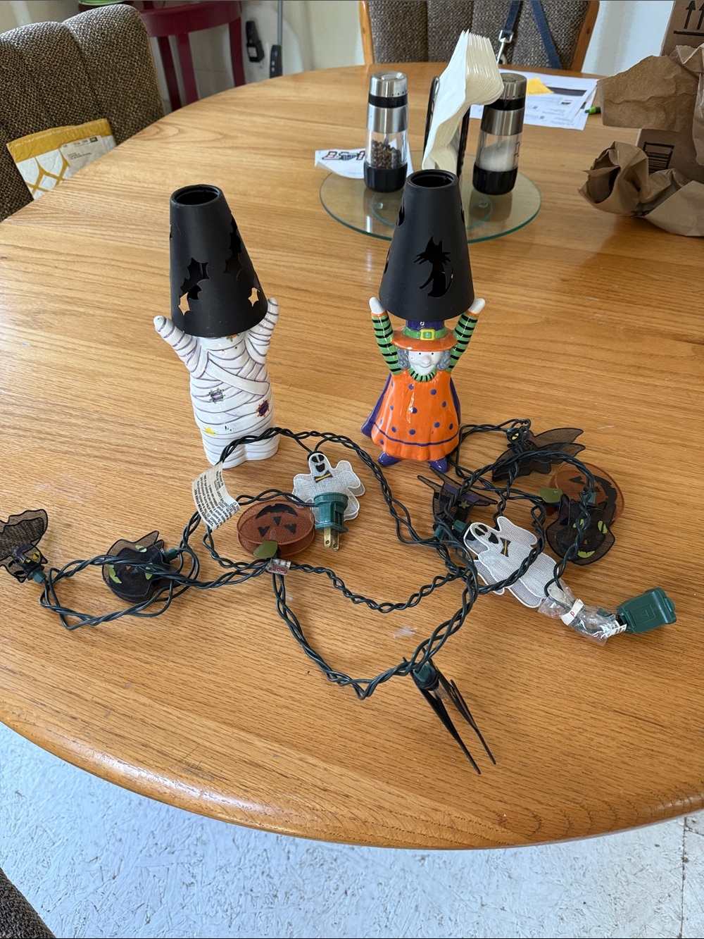 Halloween Witch & Mummy Table Lights in Black, Orange, White